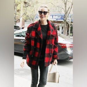 Mackage Wool & Leather Plaid Checkered Red and Black Coat Medium